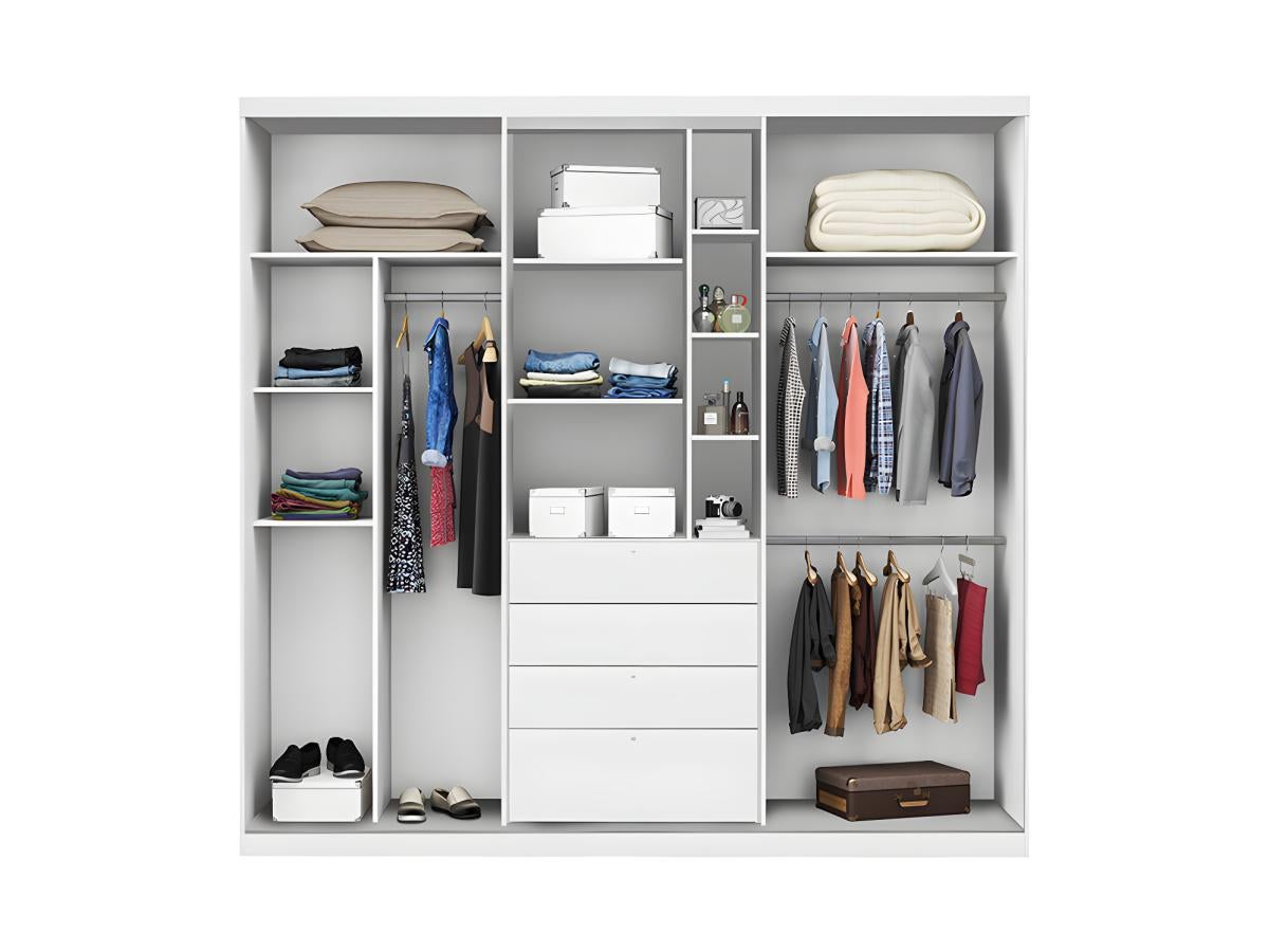 Armoire 2 portes coulissantes - Miroir et tiroirs - L240cm - Coloris : Blanc - BODIL - 7