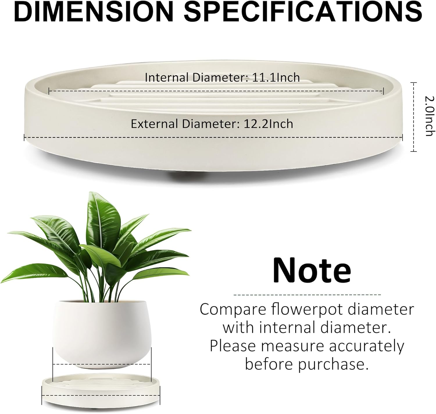 Plateau pour pot de fleurs, 28,3 cm, beige, 1 pièce, 4 roulettes invisibles, base amovible, support pour pot de fleurs - 4