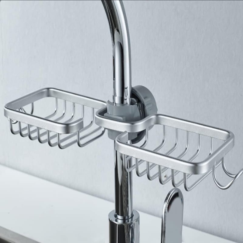 Srebrna półka prysznicowa 36 x 13 x 3,9 cm, 1 sztuka, aluminiowy, dwuwarstwowy, bez wiercenia, uchwyt na mydło, kuchenny kosz spustowy