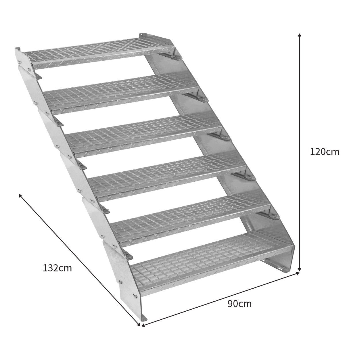Scala in metallo a 6 elementi regolabile in altezza 90 cm / 900 mm di larghezza Acciaio zincato argento 6 gradini - 5