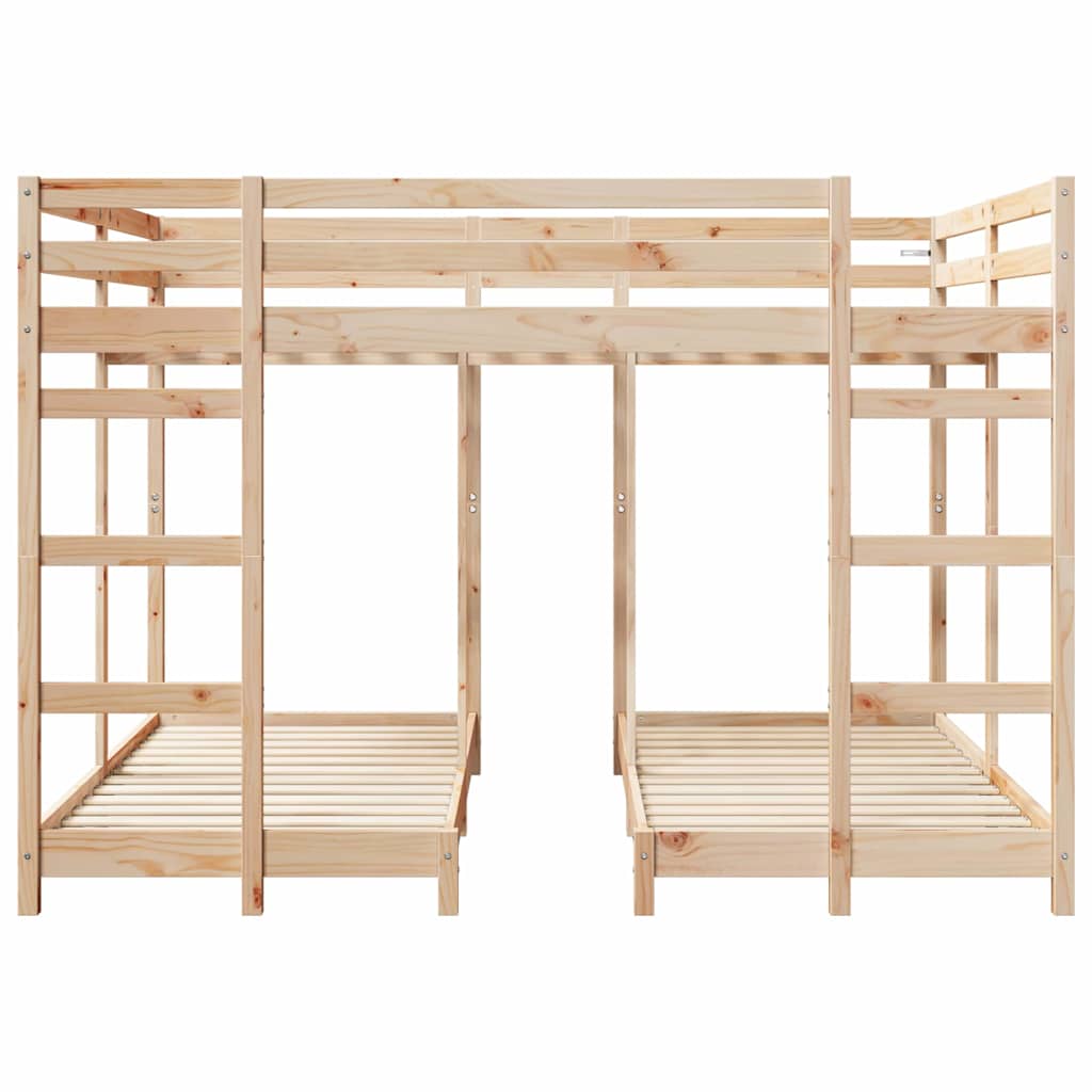 Cadre de lit superposé triple, marron, en pin massif, 160 × 200 cm - 4