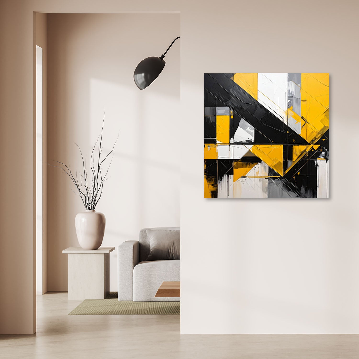 Obraz do salonu sypialni biura loftu, Geometryczne formy abstrakcja żółty czarny 50x50 - 2