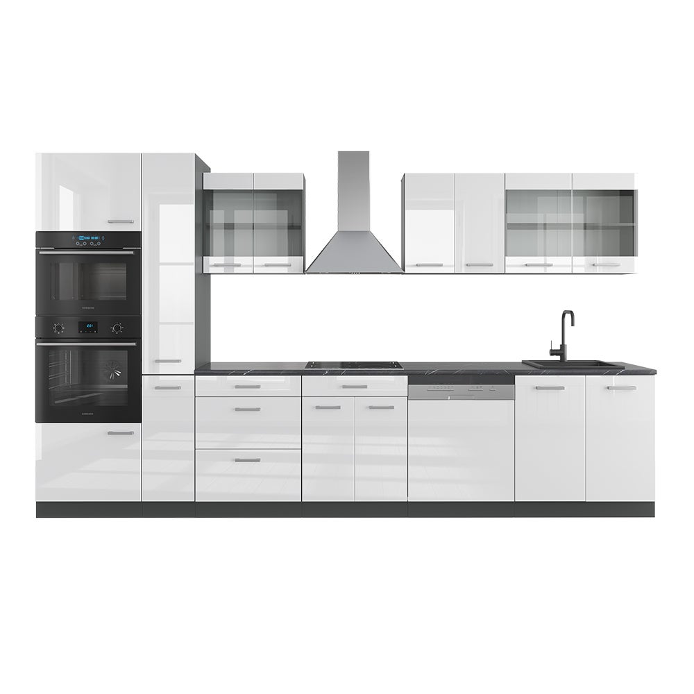 Vicco Kuchnia R-Line, Biały wysoki połysk/antracyt, 350 cm z wysoką szafką, BP Antracyt