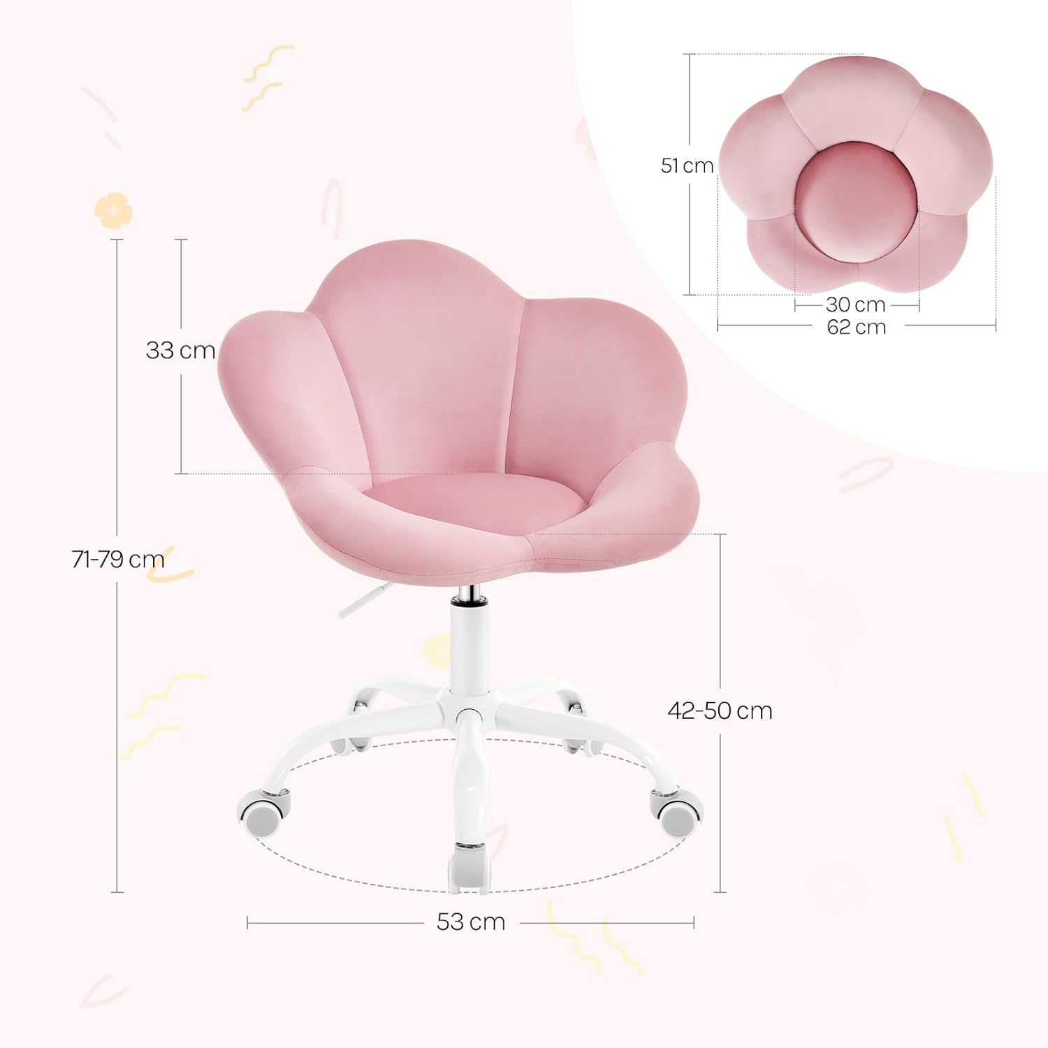 Chaise Bureau Enfant WOLTU, Fauteuil Ergonomique, en Forme de Pétale, Hauteur Réglable, Rose Clair - 4