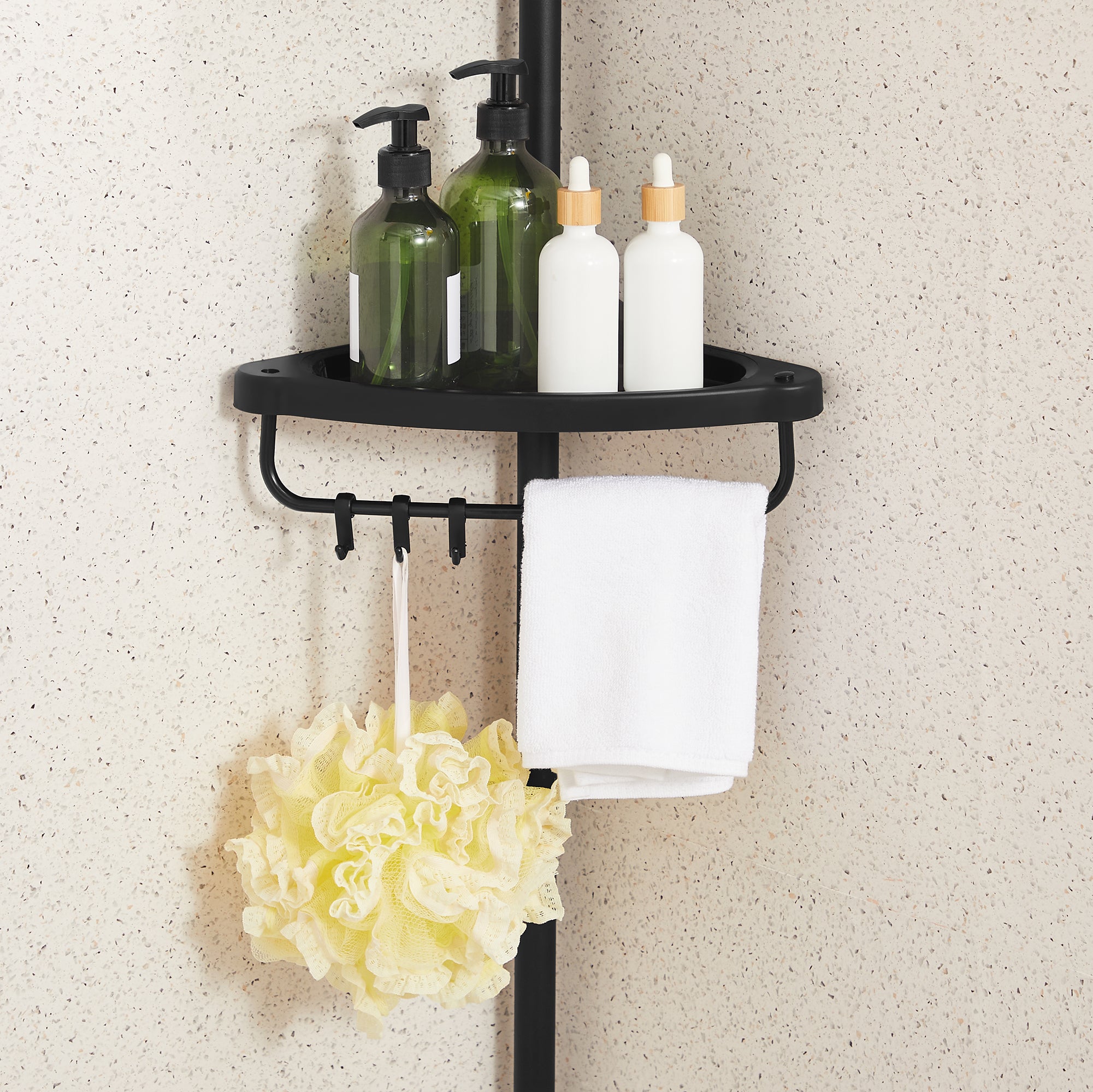 Étagère Douche sans Perçage à 4 Niveaux, 85-305 cm, Rangement Salle de Bain Télescopique, Étagère Angle, Noir - 4