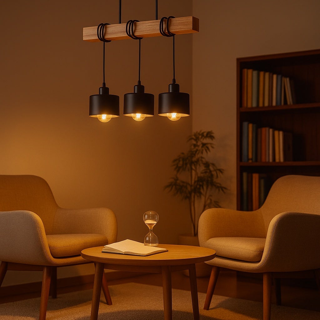 Lampa wisząca żyrandol Elza E27 3-punktowa 167 cm IP20 czarna drewno dąb MasterLED - 8