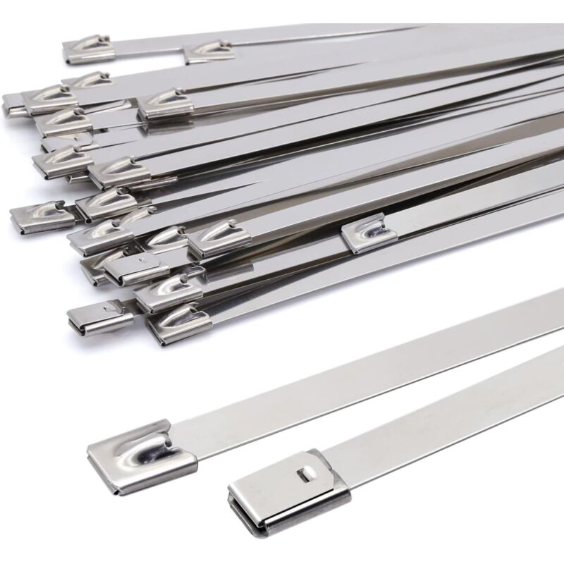 500 x 7,9 mm Cleme de cablu din oțel inoxidabil argintiu, rezistente, sarcină 120 kg, pachet de 100 - RWFascette 100buc