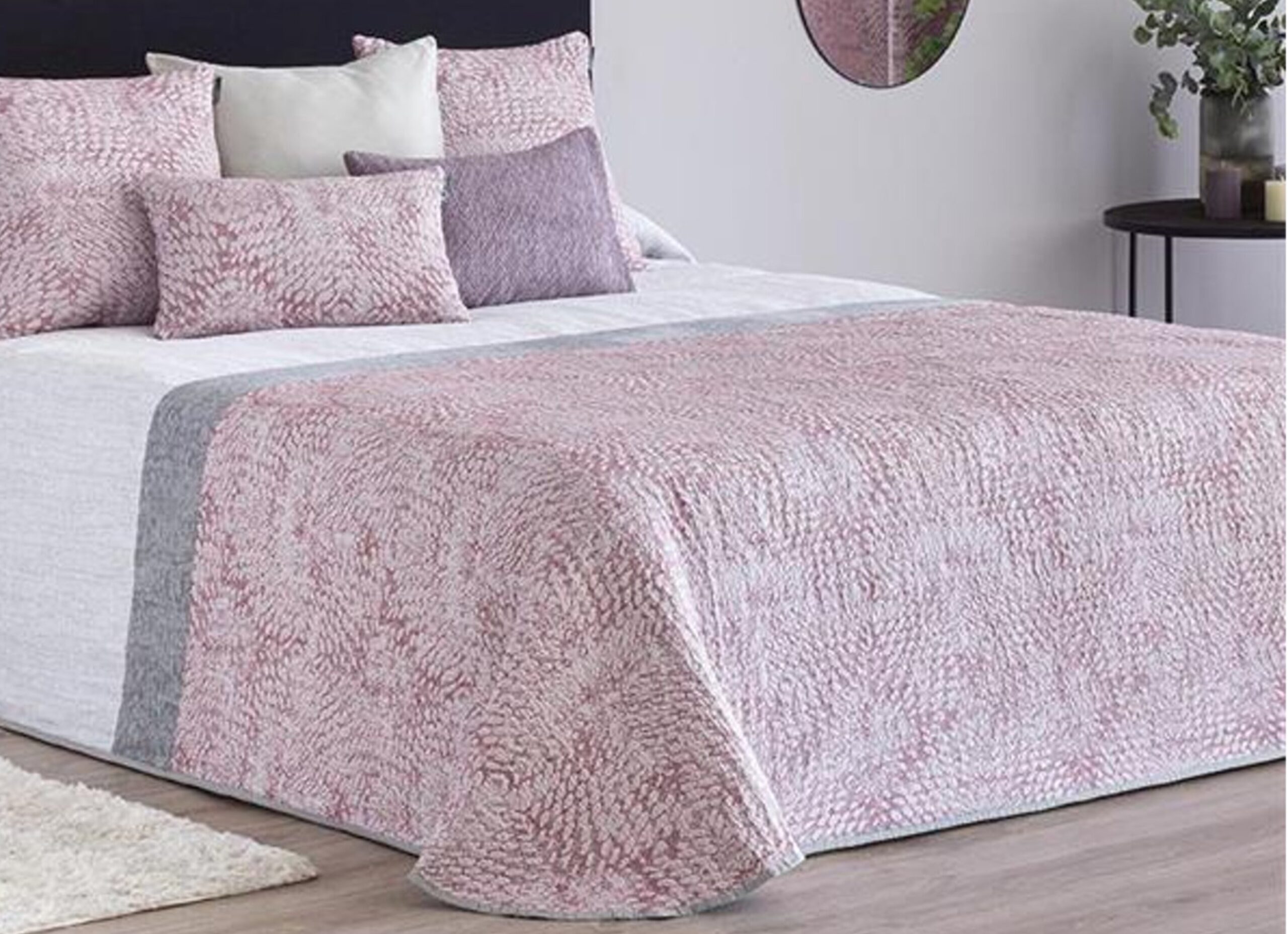 Edredón jacquard con reverso sherpa palma color rosa para cama de 105 cm