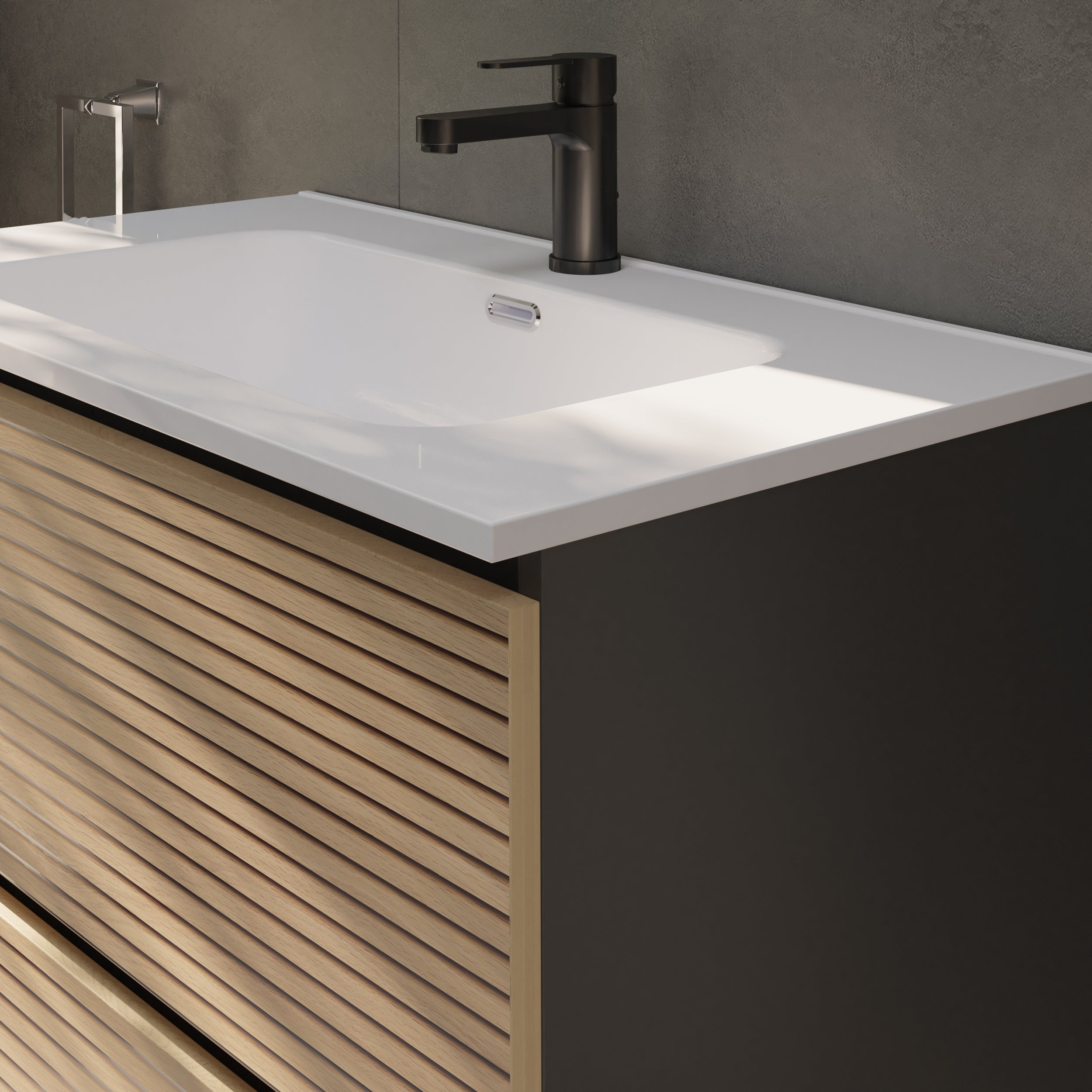 CONJUNTO DE BAÑO YINU | 80 CM NEGRO - SOLOMON | DOS CAJONES | LAVABO ENCASTRADO | NO INCLUYE ESPEJO | ALDAY - 3