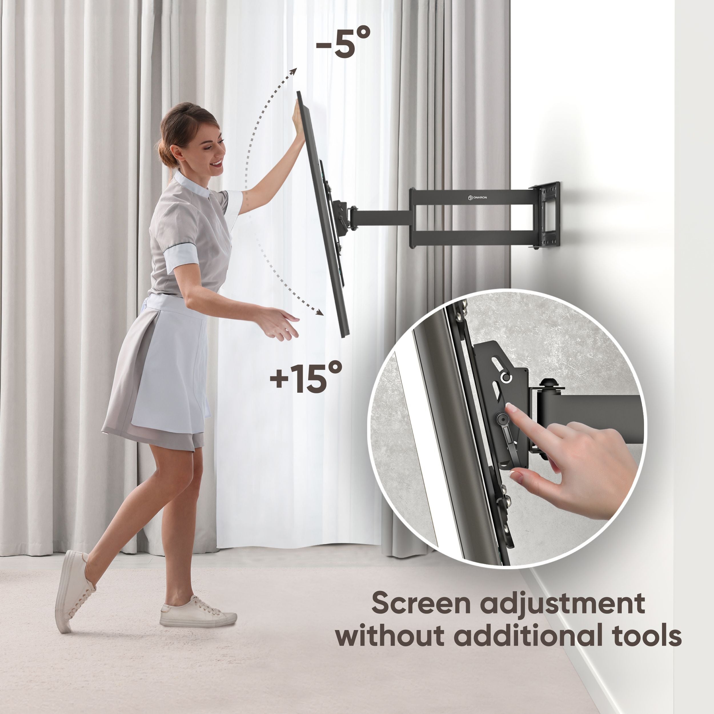 ONKRON Support Mural TV Bras Articulé Long pour 40-75 Pouces, Accroche jusqu'à 68 kg - VESA 600x400 mm / Inclinaison Tournant Pivotement M7L-B Noir - 6