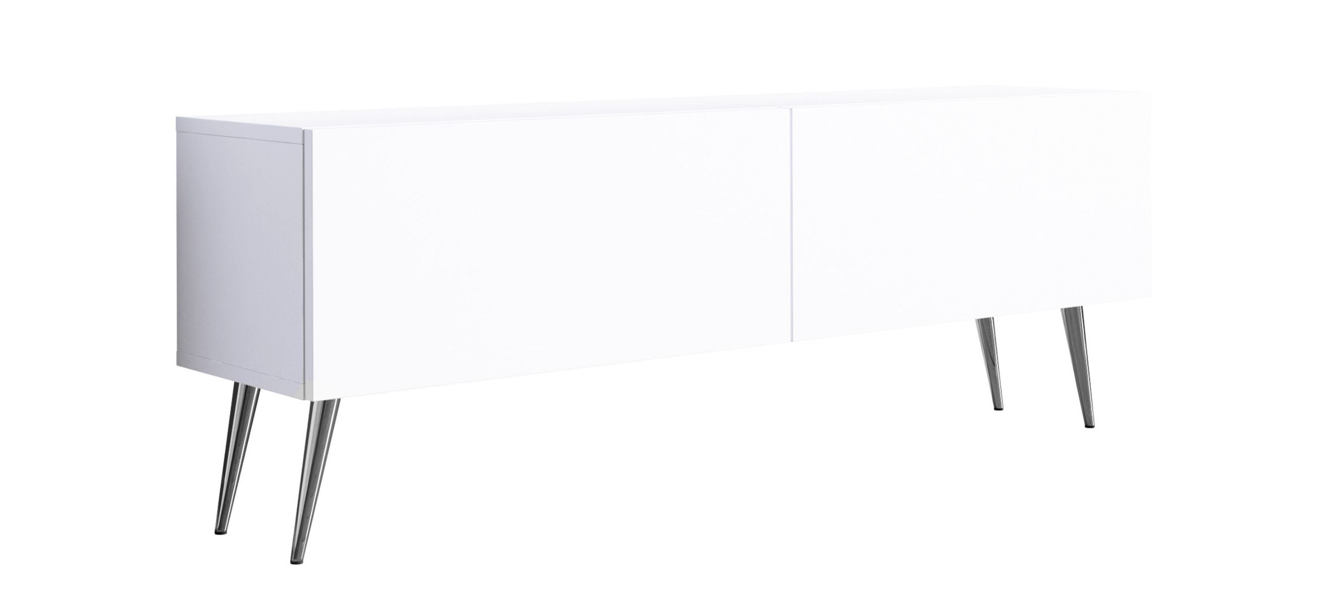 Szafka RTV : Biały Matowy, nogi chrom, 140 x 32 x 52 cm