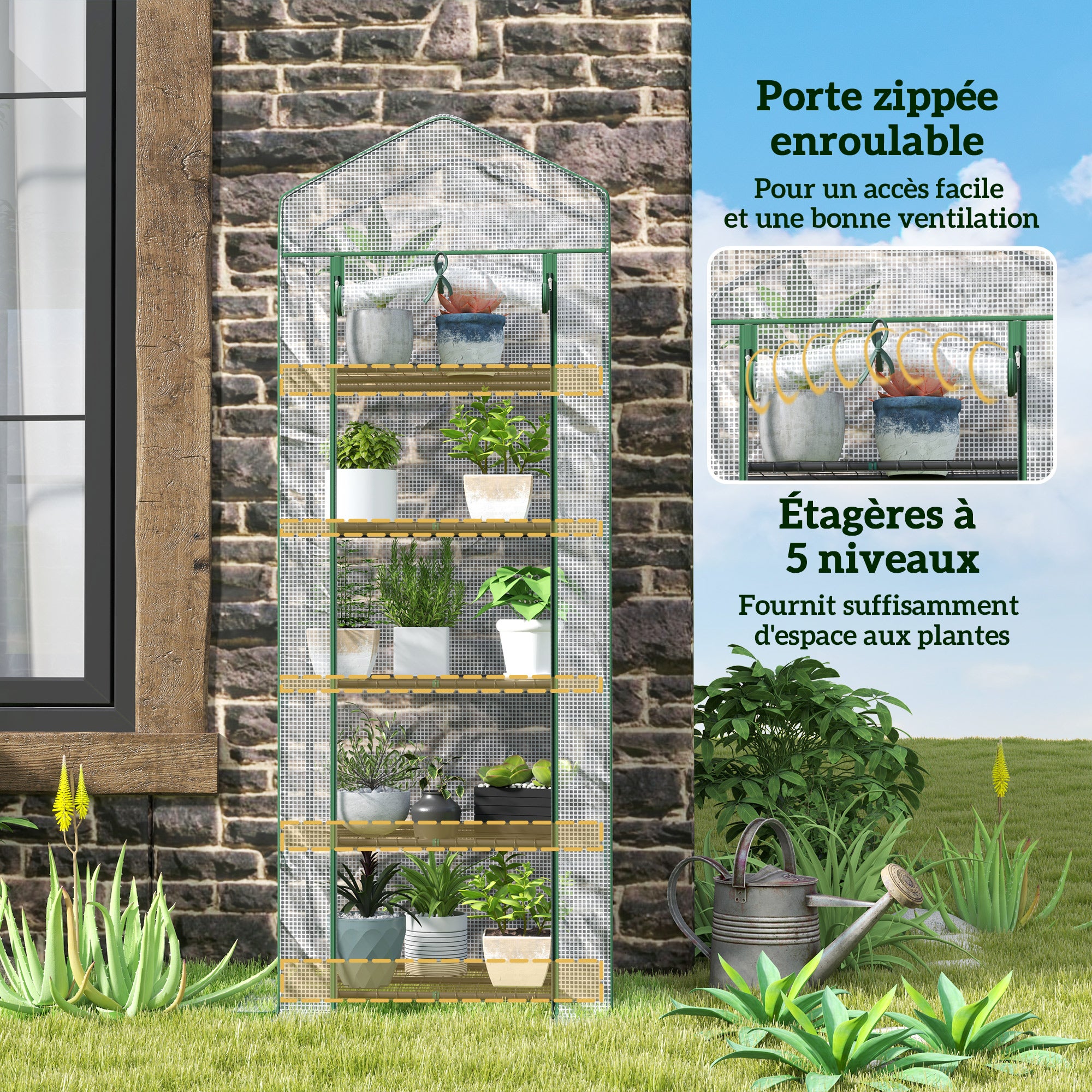 Serre de jardin - Outsunny - avec étagères à niveaux - bâche amovible PE, châssis acier - 0,69 x 0,49 x 1,93 m - blanc - 5