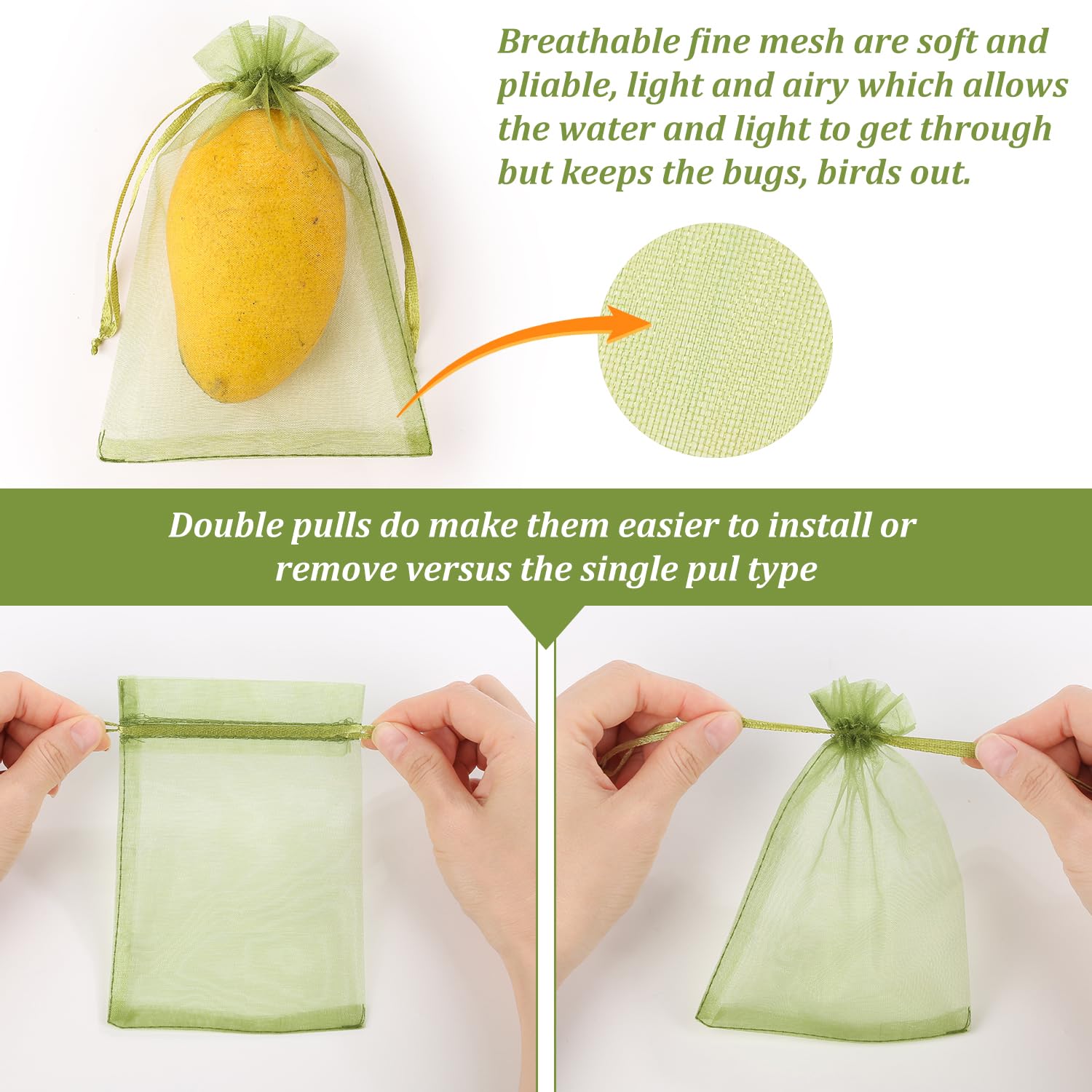 Embalagem com 150 sacos de proteção para árvores de fruto, com cordão, com 17 x 23 cm, ideais para proteger os frutos das aves em jardins - 3
