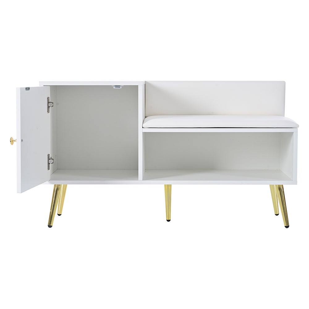 Armoire Banc à chaussures moderne avec trois portes de rangement Avec poignées métalliques asymétriques Blanc - 6