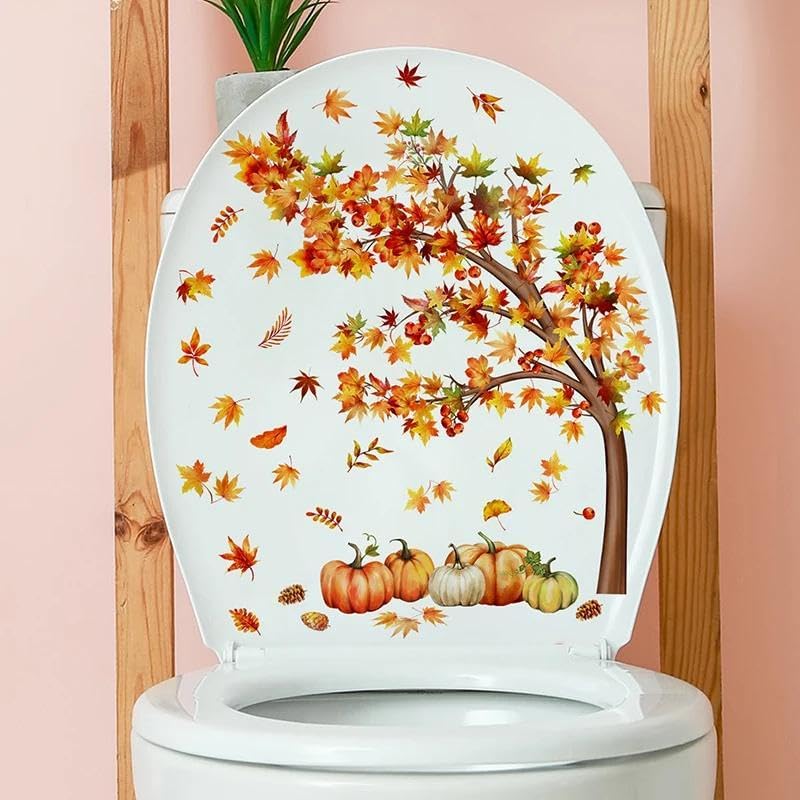 Stickers Abattant WC - Lot De 4 Autocollants Feuilles & Fleurs Vertes, Déco Salle De Bain