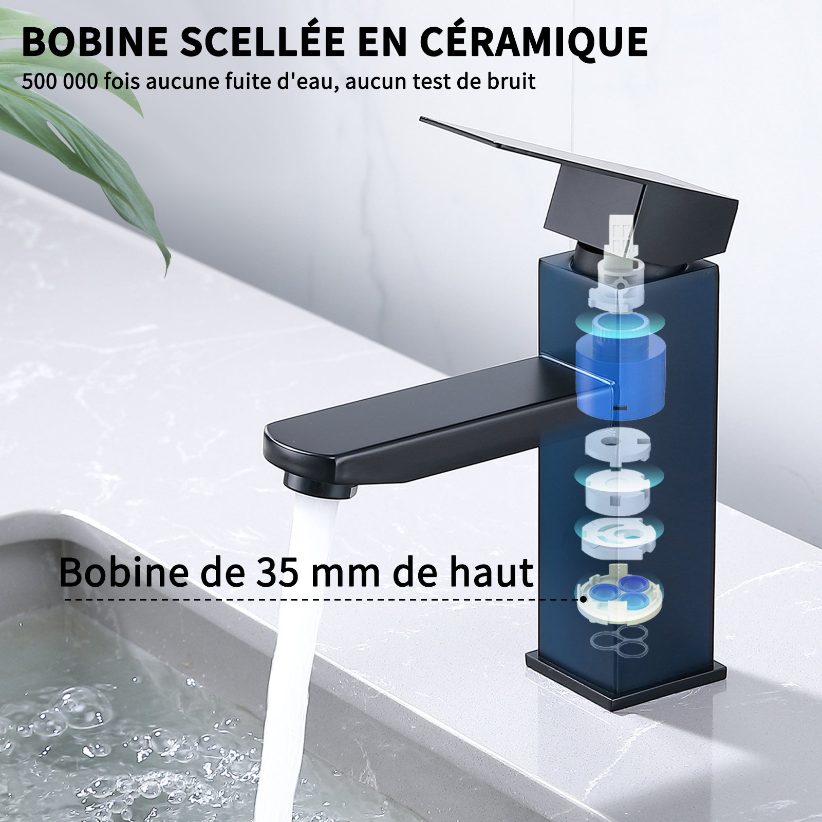 Robinet Salle Bain Noir Mitigeur Lavabo en Laiton Mitigeur Salle de Bain Contient des Tuyaux Chauds et Froids - 6