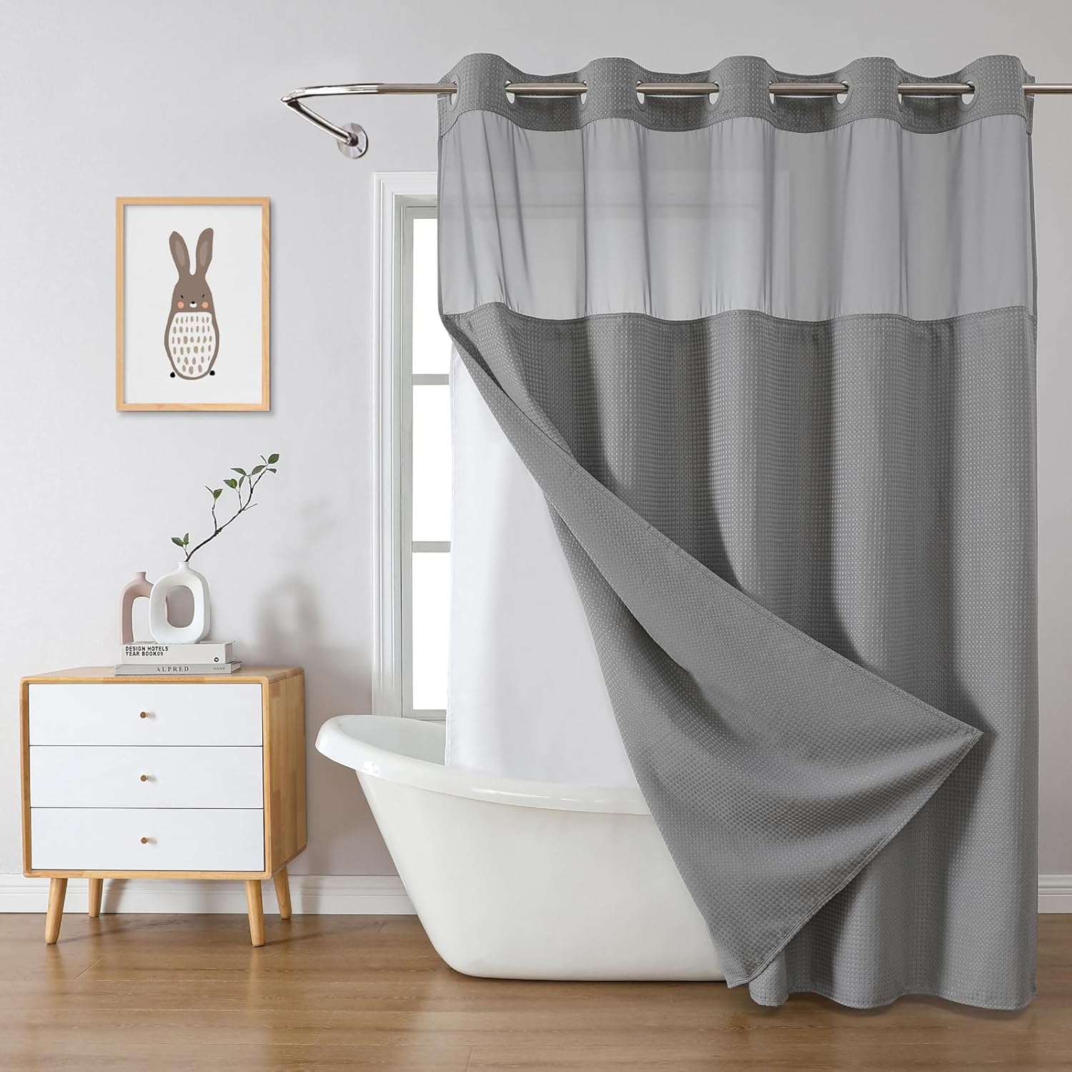 Rideau De Douche Nicole Miller – Motif Géométrique Jaune Gris Blanc – Moderne – Neuf