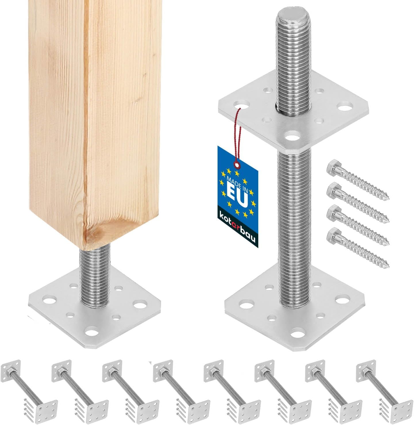Zestaw 8x podstawa słupa 80x80x250 mm regulacja wysokości pręt gwint m24 - KOTARBAU