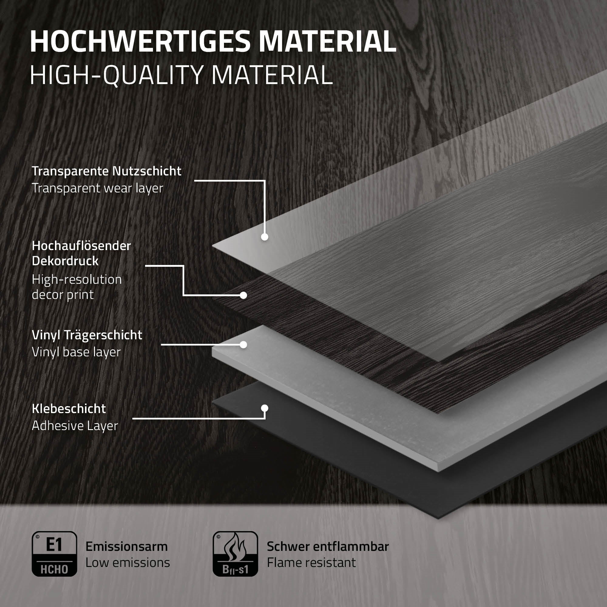 Revêtement de sol autocollant en PVC vinyle 2,23m²/16 planches 91,5 cm x 15,3 cm gris foncé aspect chêne antidérapant résistant à l'eau l'abrasion - 7