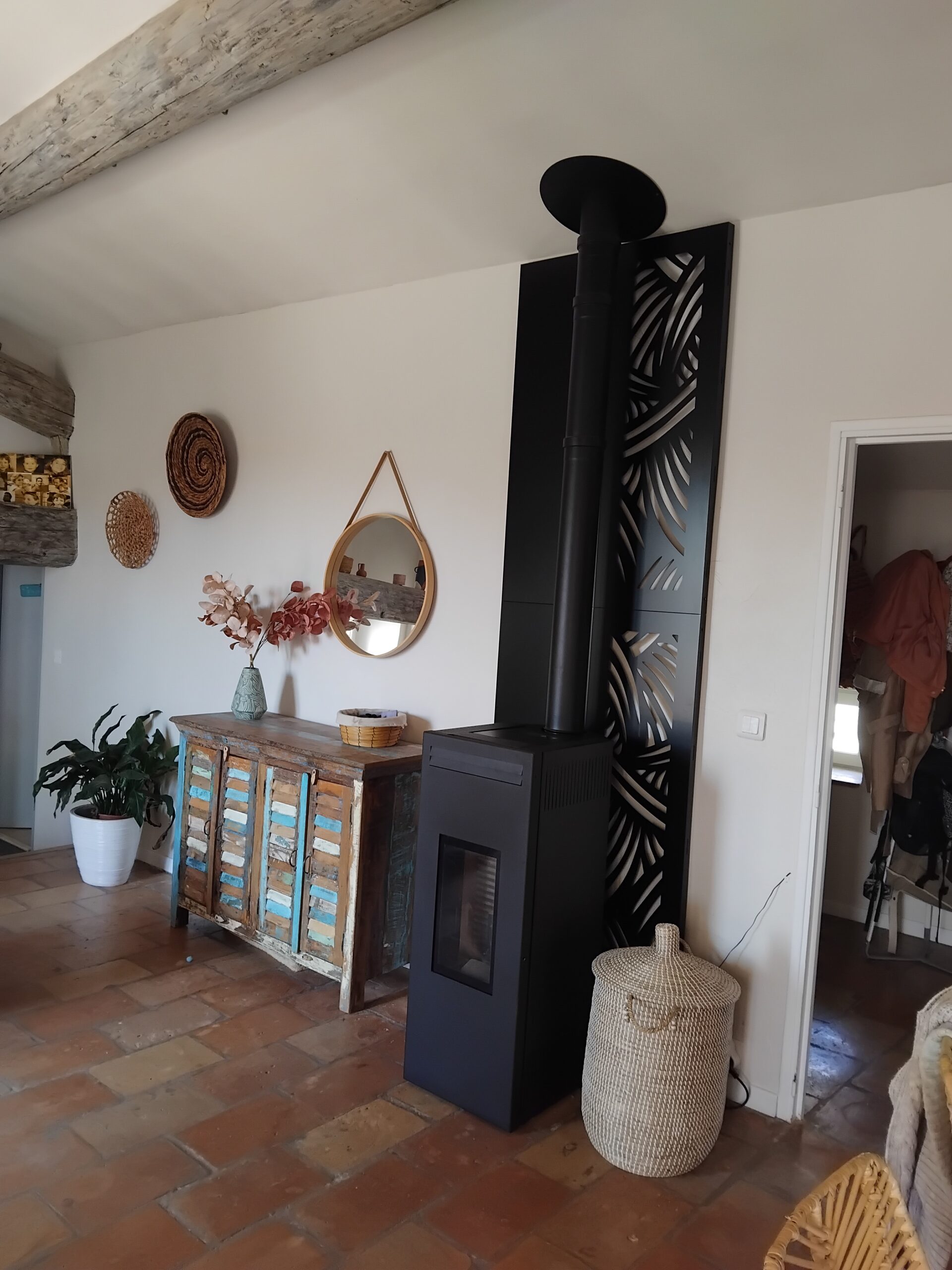 Plaque de protection murale Design Noir Motif PARADIS | Largeur 80 - Hauteur 240cm | deko-poele.fr - 5