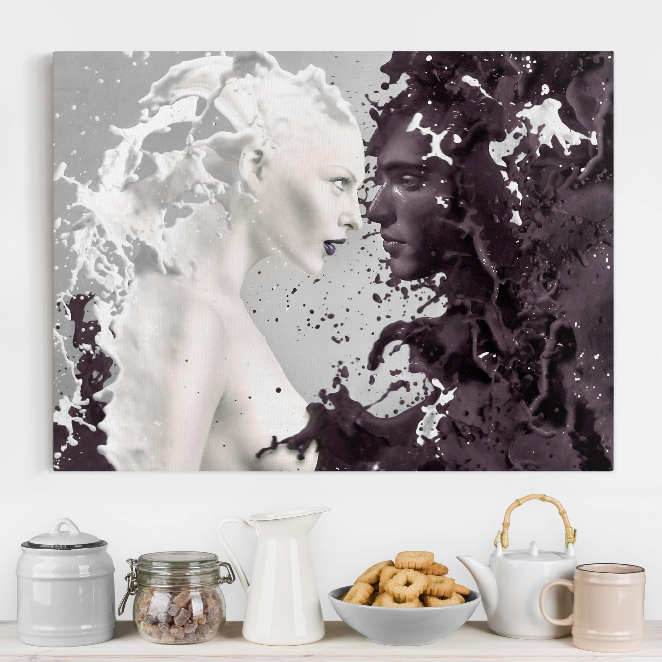 Lienzo cuadro en lienzo bastidor impresion en lienzo negro culinario café gente mujer fotomontaje 50 dormitorio salón pasillo 40 x 30 cm