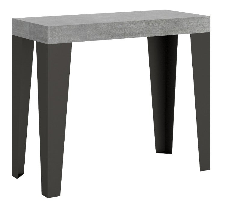 Console extensible design bois et acier mat Flavio-Couleur Gris ciment ...