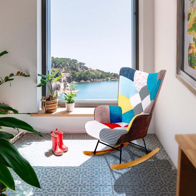 Dondolo Sedia Patchwork Blu Sedia Poltrona A Dondolo Poltrona A