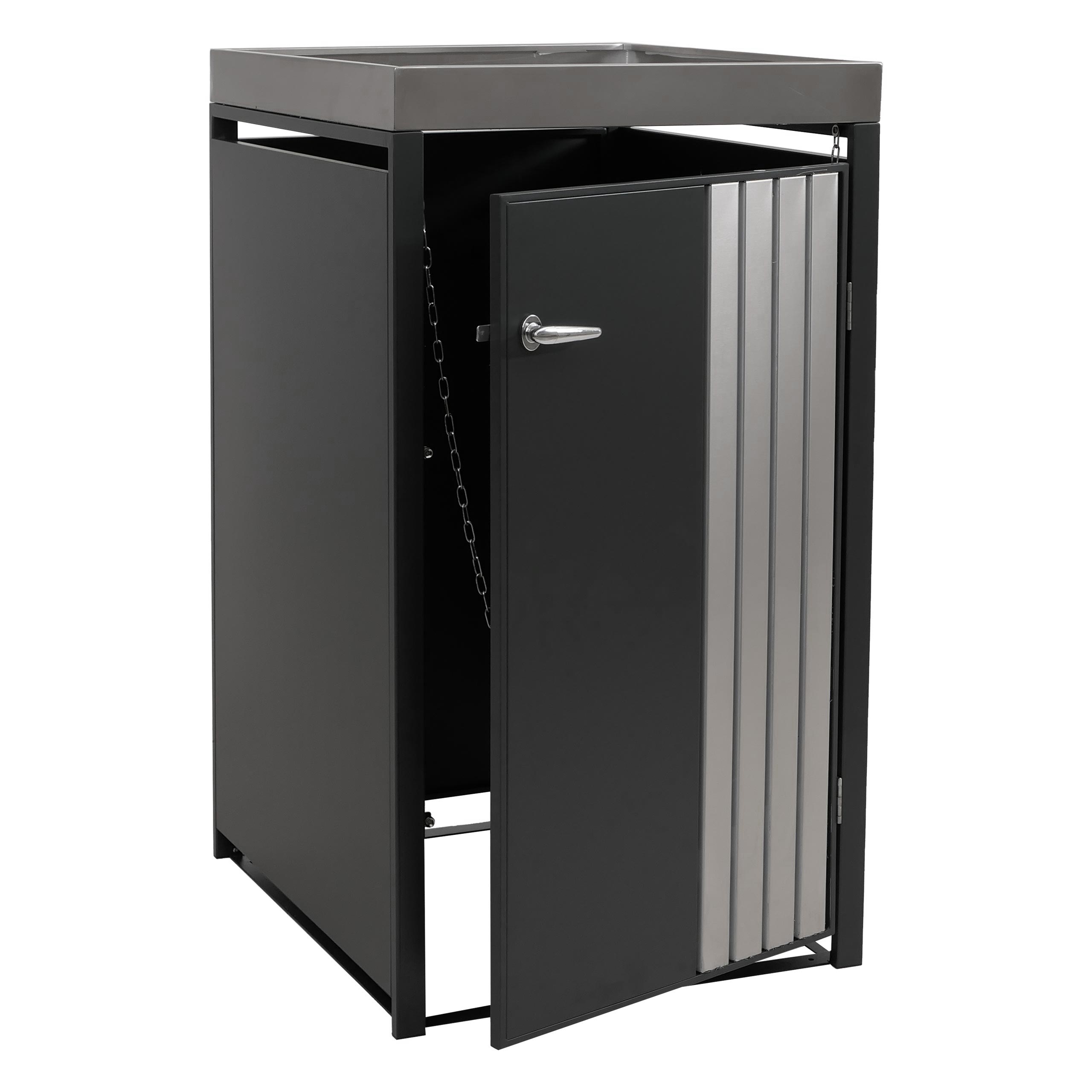 Osłona na pojemnik na śmieci 1 szt. HWC-O67, schowek na pojemnik na śmieci z donicą, metal 125 x 68 x 84 cm 35 kg ~ antracyt Stal szlachetna