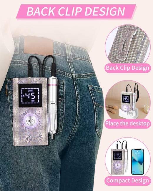 Ponceuse à Ongles Portable 45000 RPM, Lime Électrique Rechargeable pour Gel et Acrylique, Kit Ongles Professionnel - 4