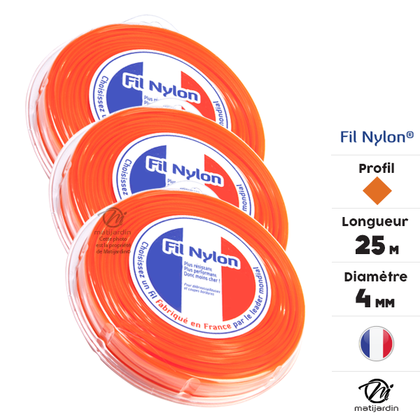 Fil nylon 4 mm x 25 m carré orange blister par 3 - 2