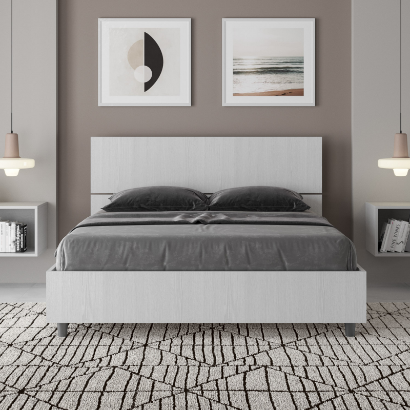 Lit en bois avec tête de lit inclinée Renoma-Couleur Blanc-140x200 - 4