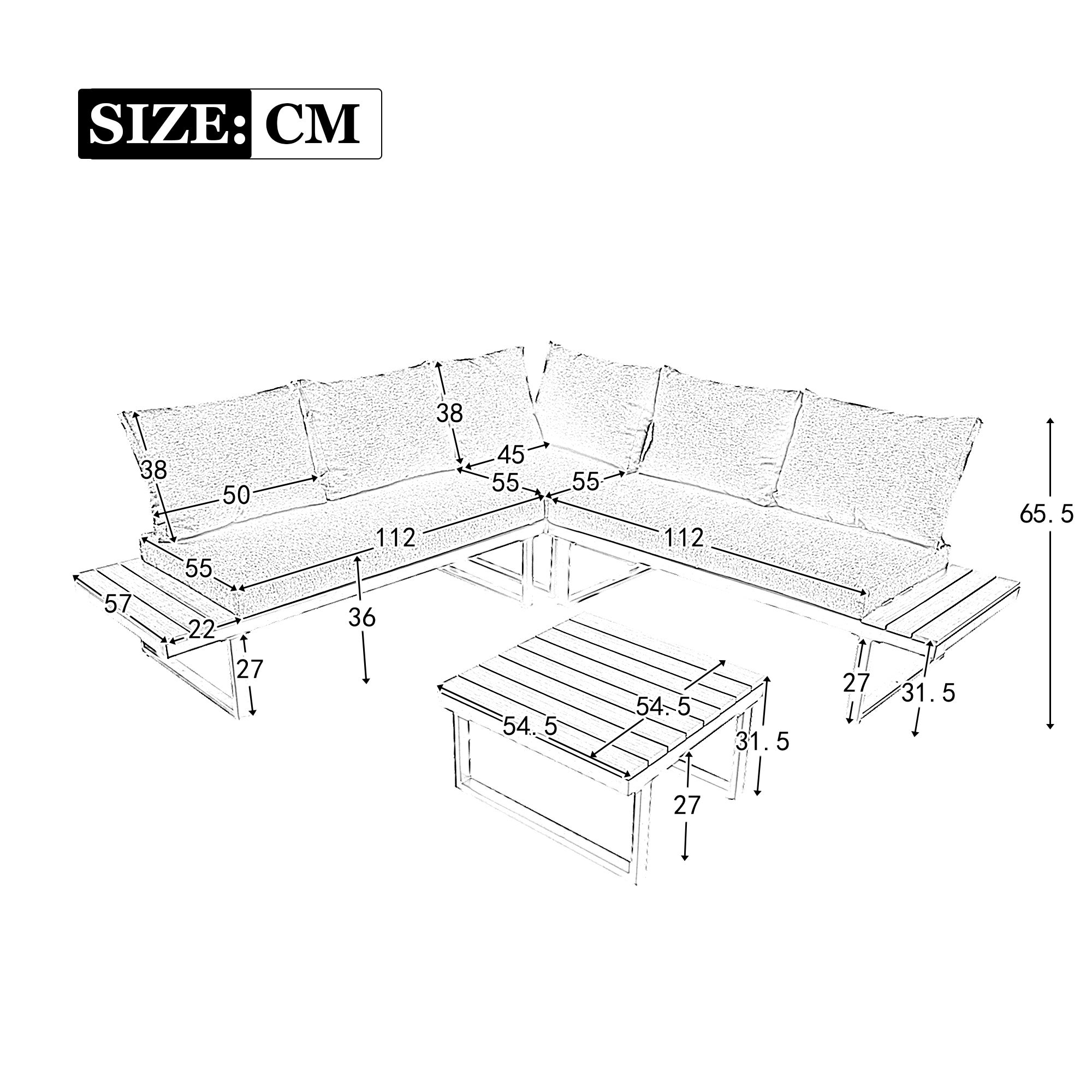 Ensemble de relaxation de jardin, position d'angle, chaise longue réglable (5 niveaux de réglage, max. 55°), avec table basse, gris + noir - 4