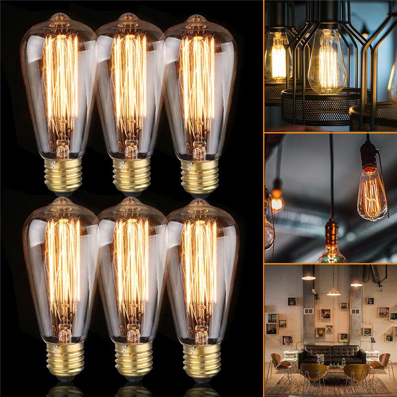 6x e27 60w edison bombilla incandescente 220v st64 vintage 64mm x 140mm - - trimec