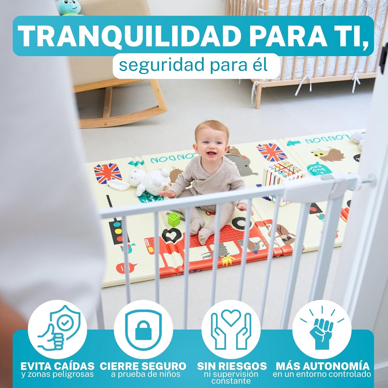 ALMAR Baby Barrera de Seguridad 67-74cm Blanco | Facil Montaje sin Tornillos para Puertas, Pasillos o Escalera para Niños o Mascotas - 3