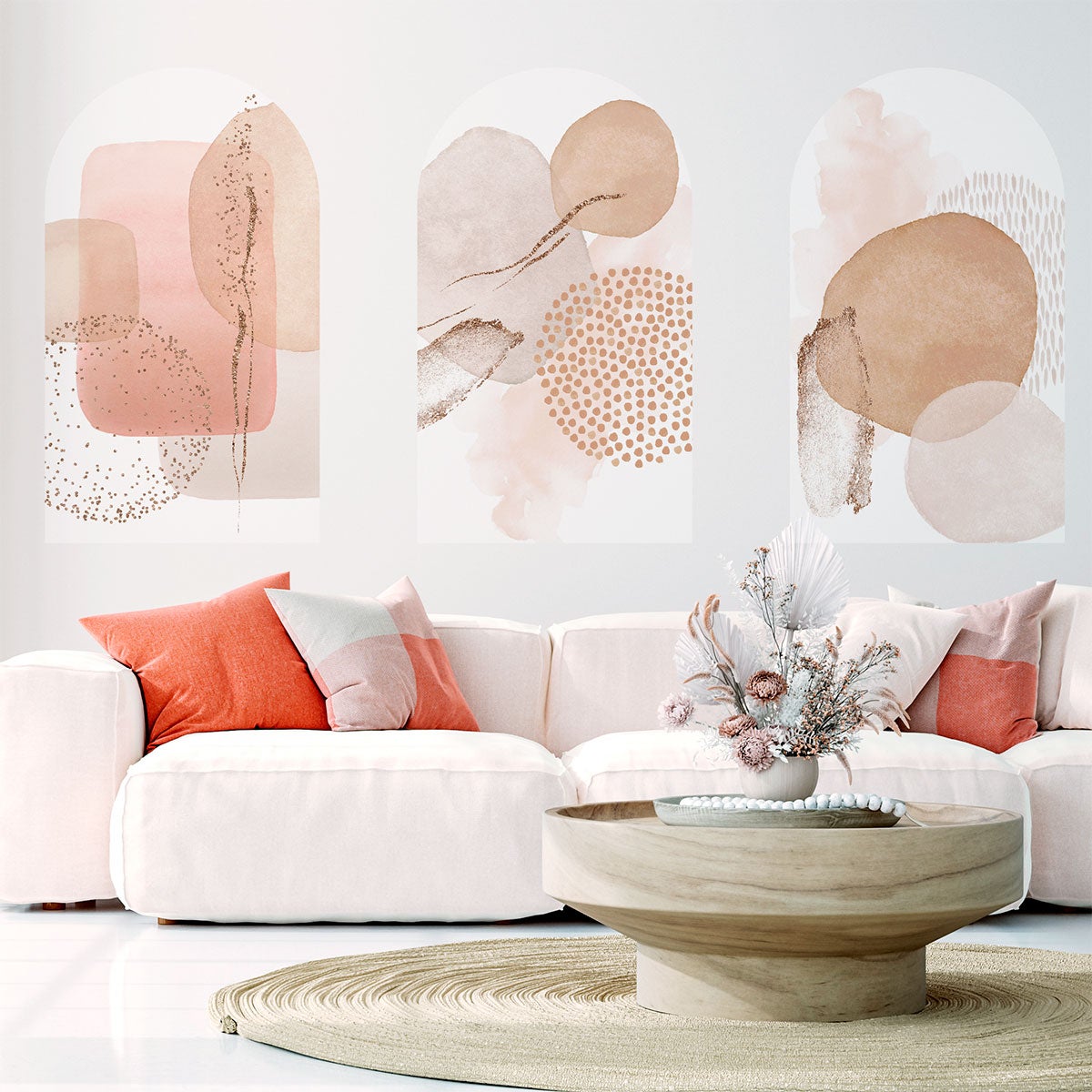 Papel pintado prepegado arcos abstractos de acuarela beige - adhesivo pared - sticker revestimiento - l-h150xl90cm