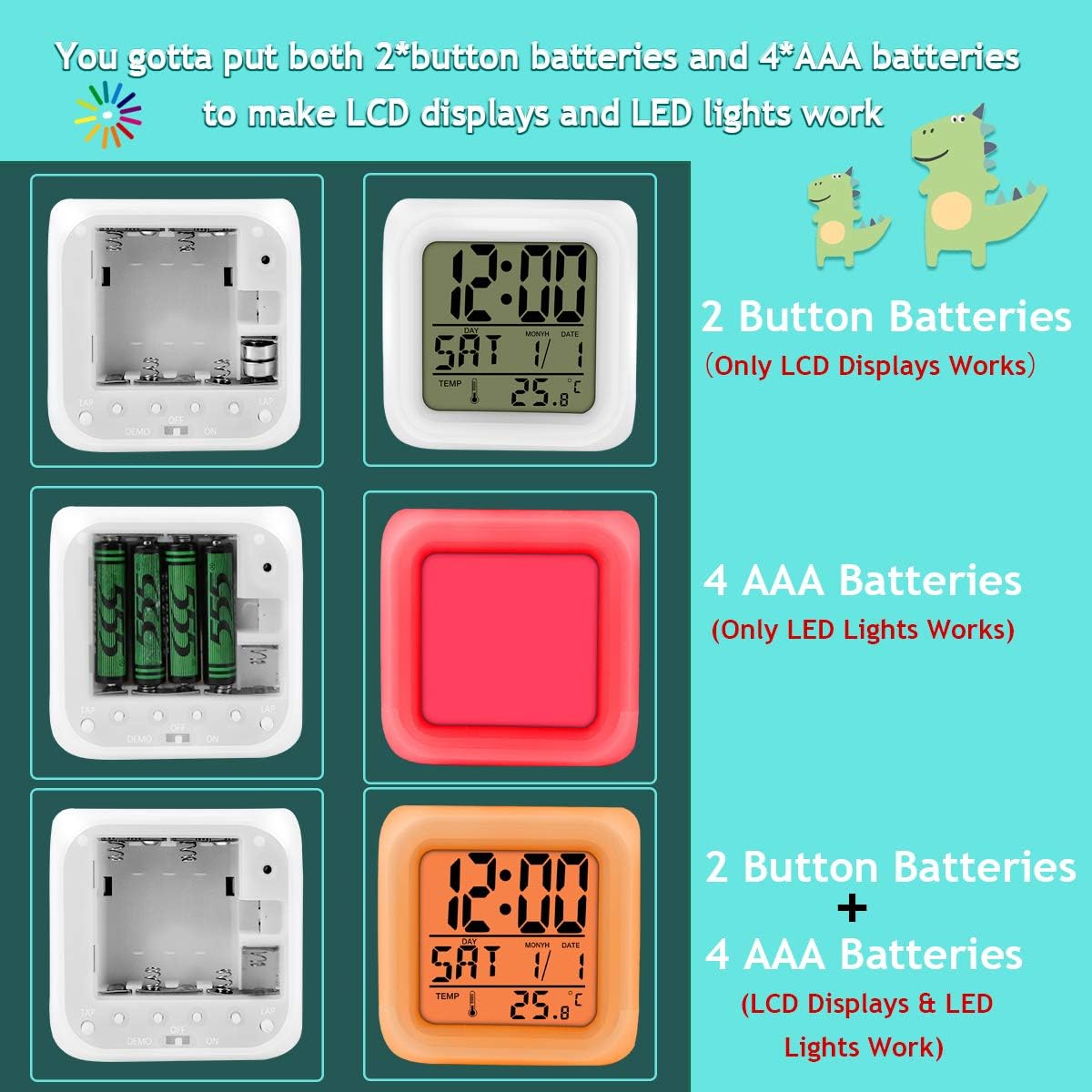 Réveil numérique licorne pour s, horloge cube LCD avec veilleuse LED, réveil enfant, horloge de chevet, cadeau d'anniversaire pour enfants et f - 5