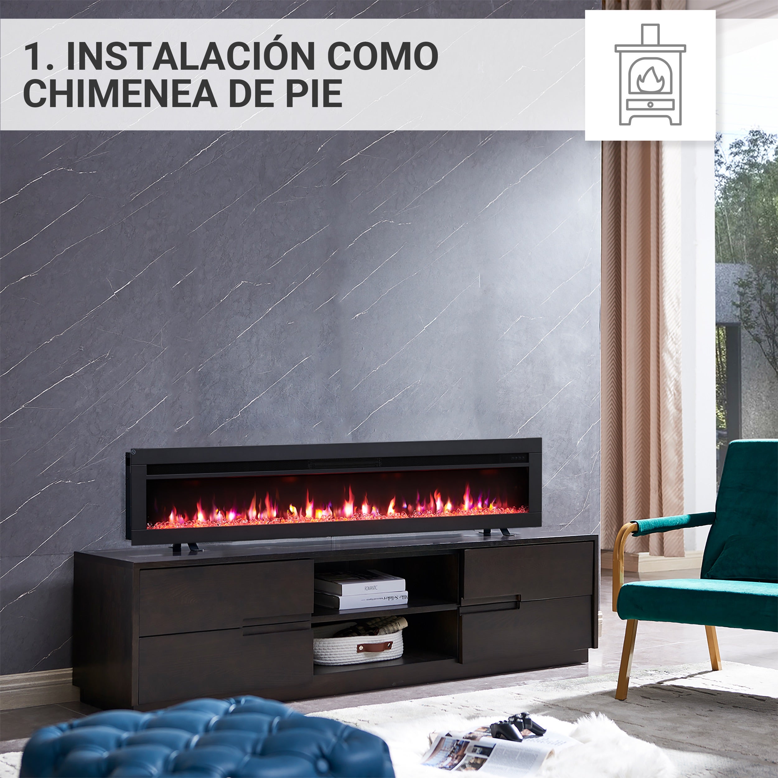 Cheminée électrique BALDERIA Agnes 60 - Cheminée murale ou encastrable - Noir - 2