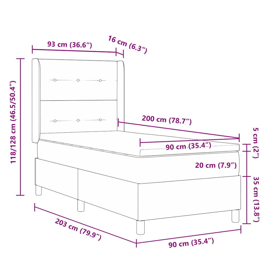 Cama tipo Box Spring con cabecera Negro 90 x 200 cm tela | Leroy Merlin