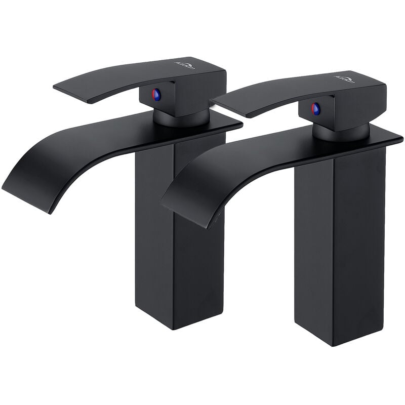Mitigeur Lavabo Cascade Noir + Or – Robinet Salle De Bain Haut Style, Poignée Unique, Économie D'Eau, Design Moderne Luxe