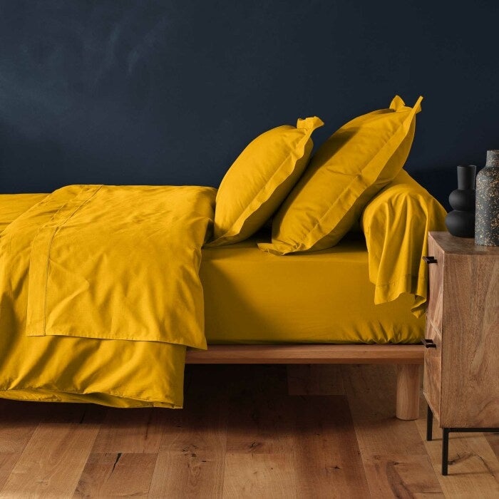 Drap housse 1 personne 90 x 190 cm uni 57 fils lina Curry - 5