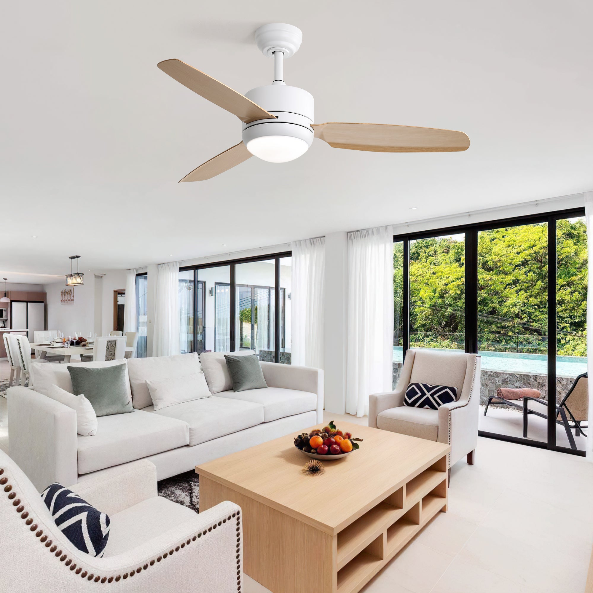Ventilatore A Soffitto 54 Pollici Con Luce LED E Telecomando – 5 Pale Silenziose, Motore Reversibile, Moderno Per Soggiorno E Camera - 3