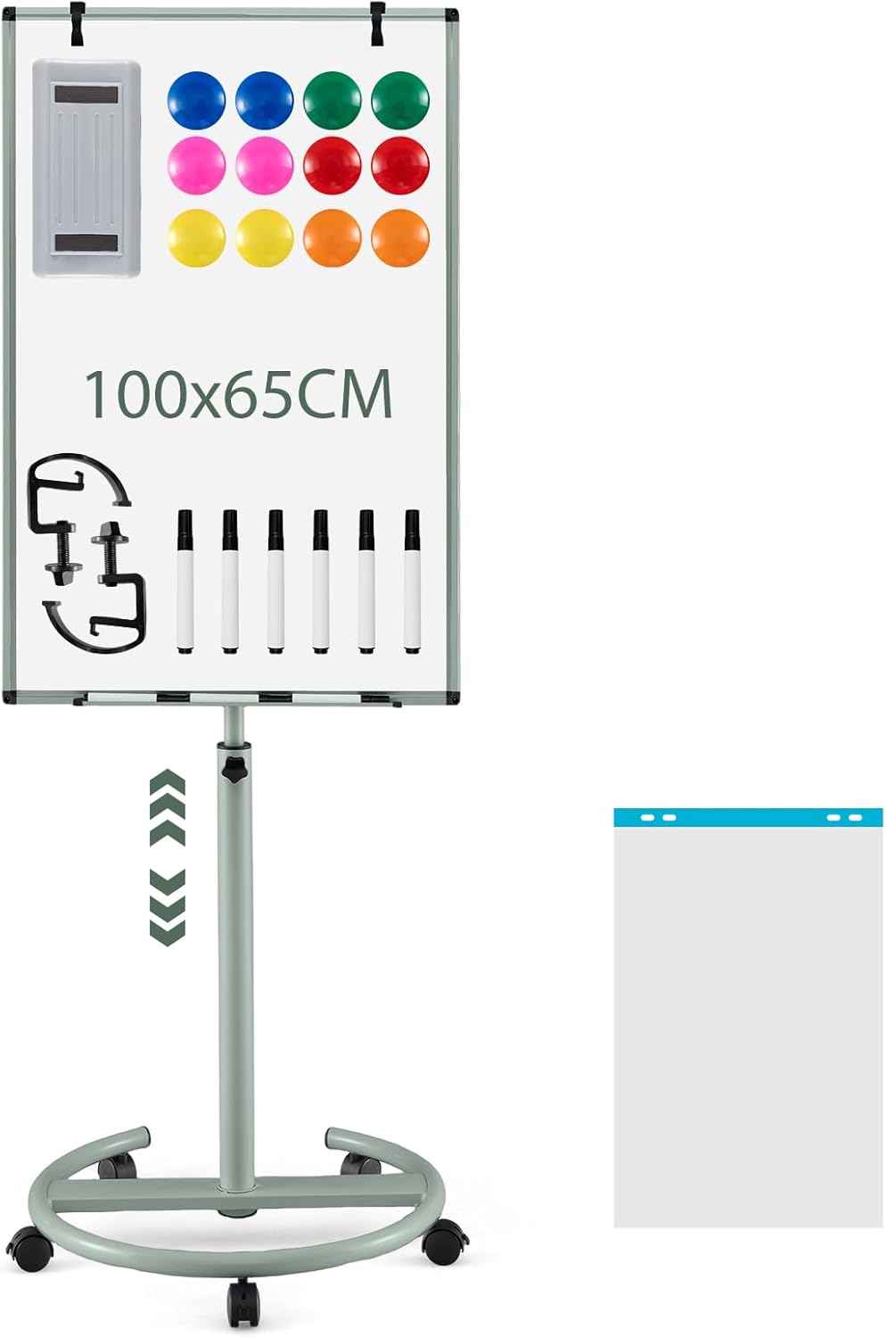 Tablica Suchościeralna 65 x 100 cm, Tablica Magnetyczna z Regulowaną Wysokością i 5 Kółkami, Idealna do Biura
