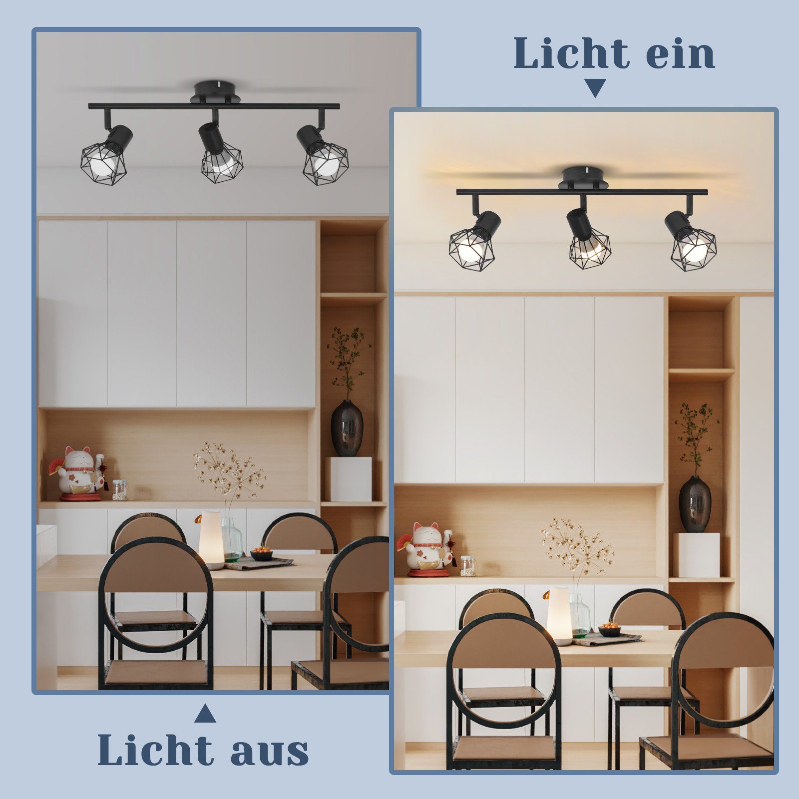 NETTLIFE 3 Focos de Techo Negros E14 Retro Regulables 350° Metal Industrial para Dormitorio Salón Oficina Sin Bombillas - 6