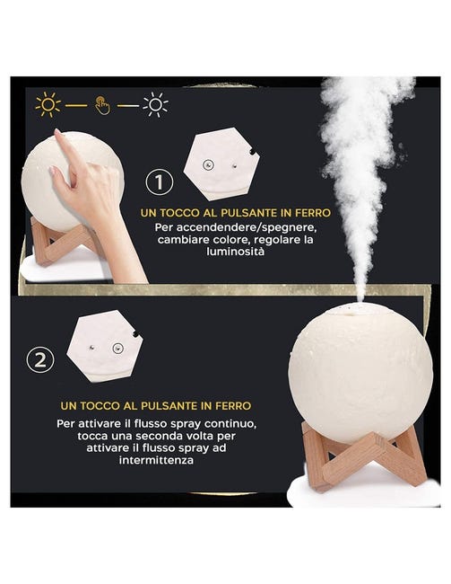 3D Moon Lampada Notturna Luce Umidificatore Aria Aroma Diffusore Ambiente Purificato 48565404 - Foto 5