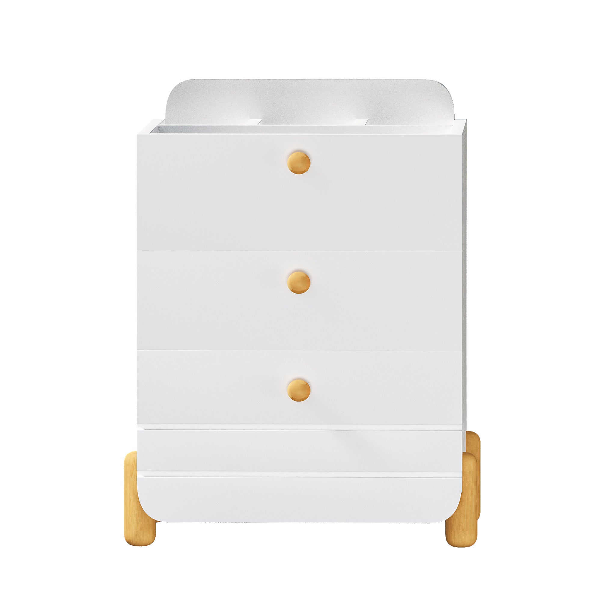 Mesita de noche de madera - con 3 cajones y estantes - Blanco - 4