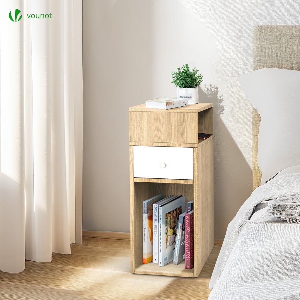 Lot de 2 Table de chevet d’appoint avec tiroir et compartiment 25x30x66cm naturel VOUNOT® - 2