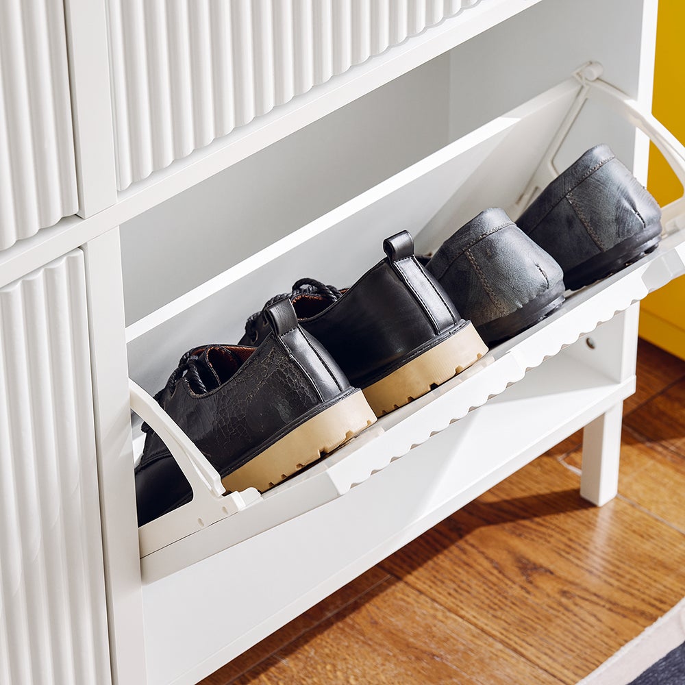 SoBuy Meuble à Chaussures Armoire à Chaussures, 4 Abattantes, 8 Paires, Blanc, FSR177-L-W - 5