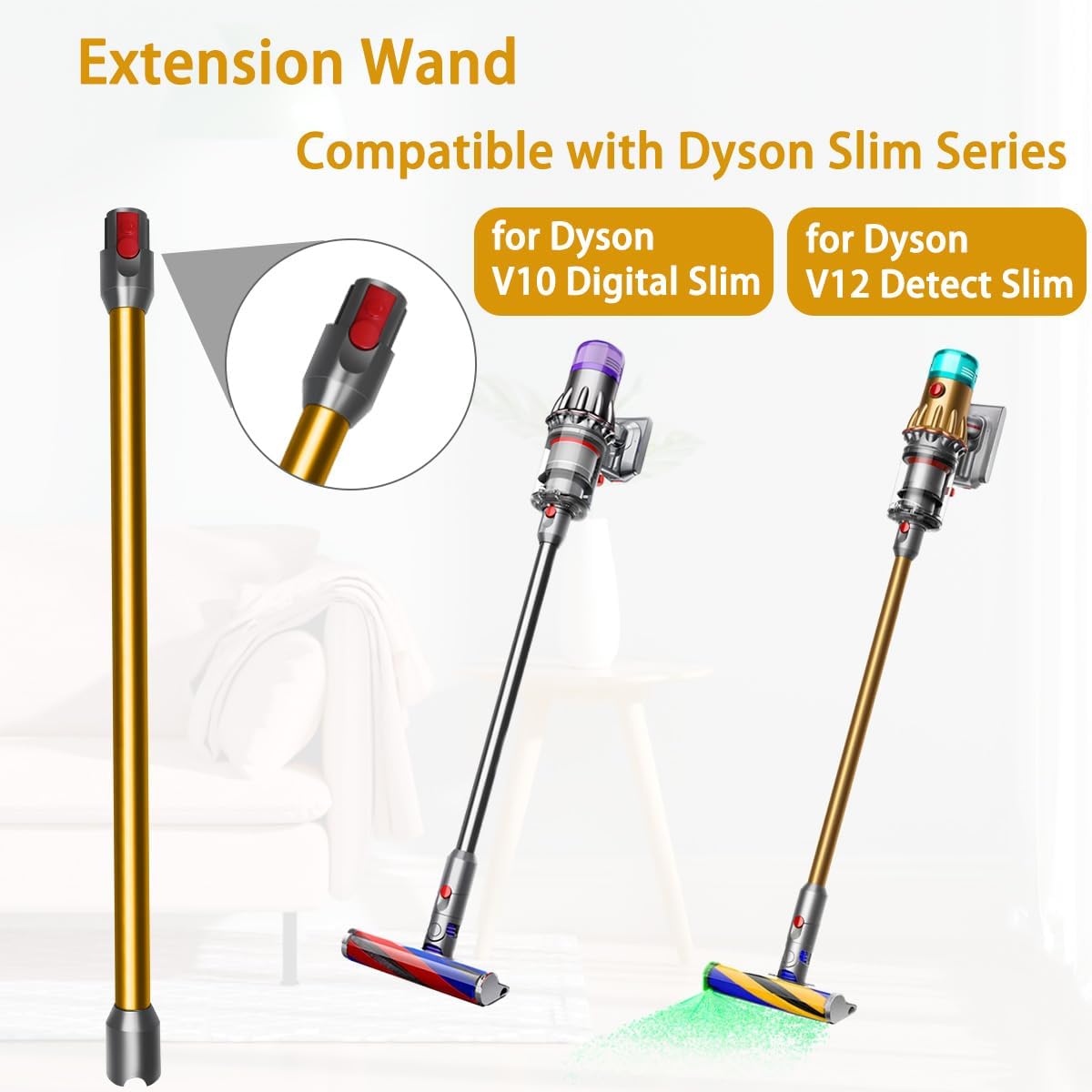 Tube d'extension pour aspirateurs Dyson V12/V10slim, tube télescopique de rechange à fixation rapide 74 cm - orange - 2