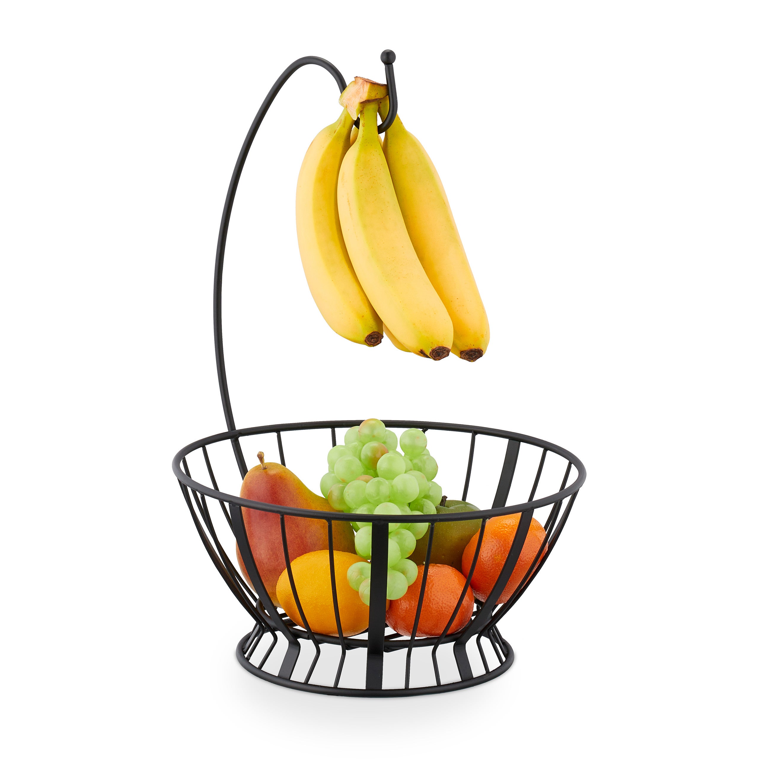 Relaxdays Corbeille a fruits porte banane metal HxLxP env. 40x28x26 5 cm coupe ronde pour fruit et legume noir Leroy Merlin