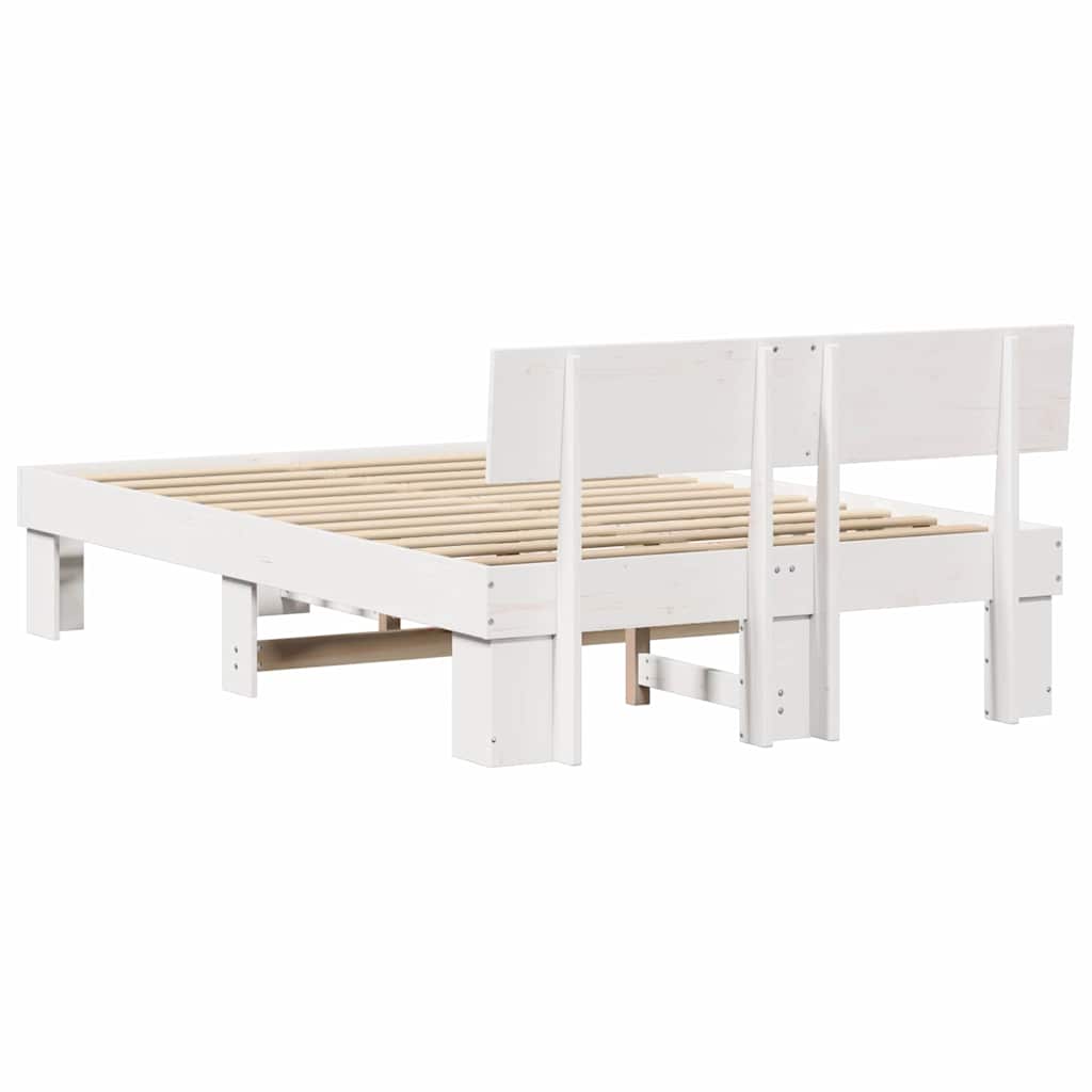 Cadre de lit avec tête de lit blanc 140 x 190 cm en pin massif - 7